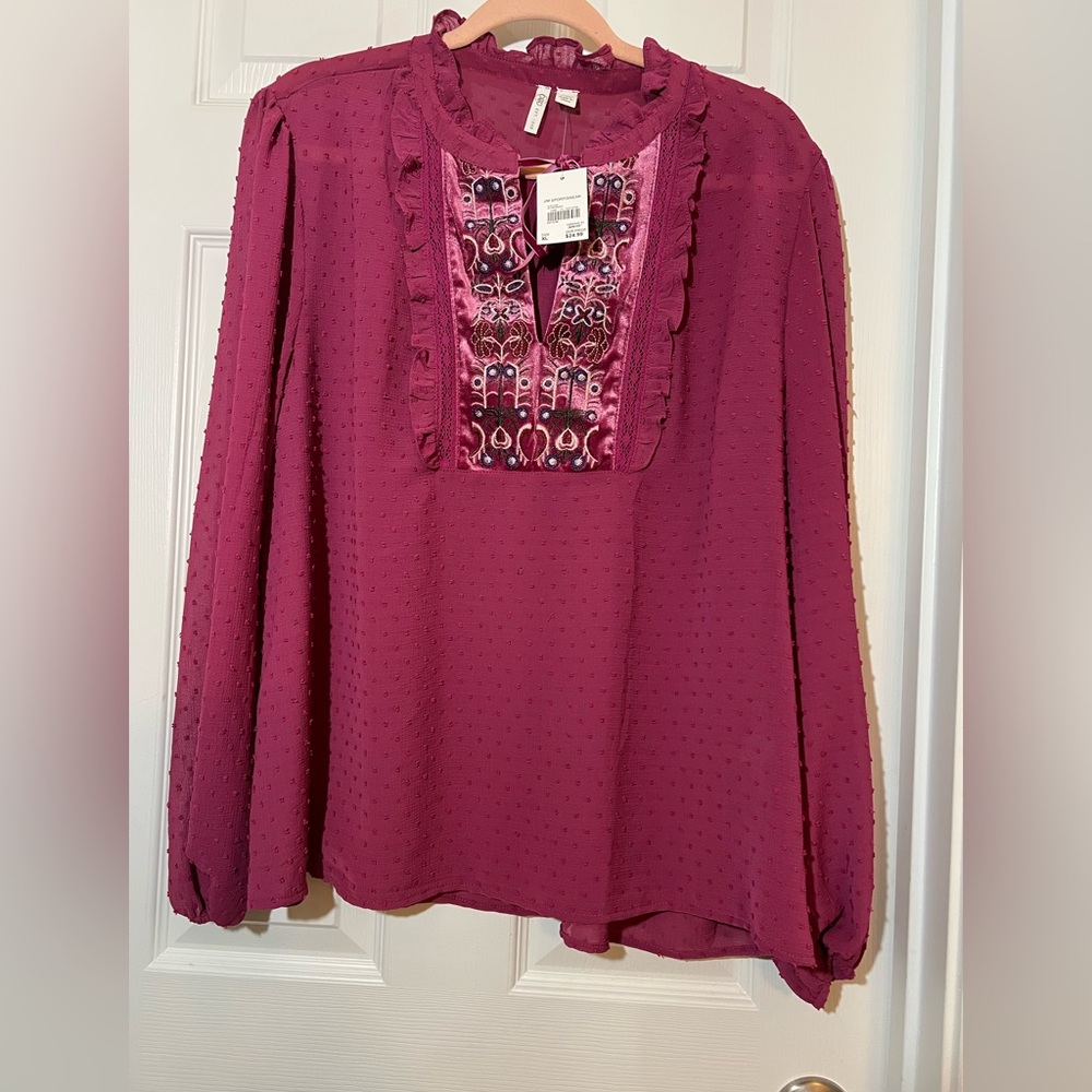 Cato Magenta Blouse with Embroidered Detail